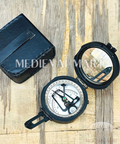MEDIEVALMART Nautical Brass Brunton Working Compass Black Finish W/H Leather Case | Gift For Him