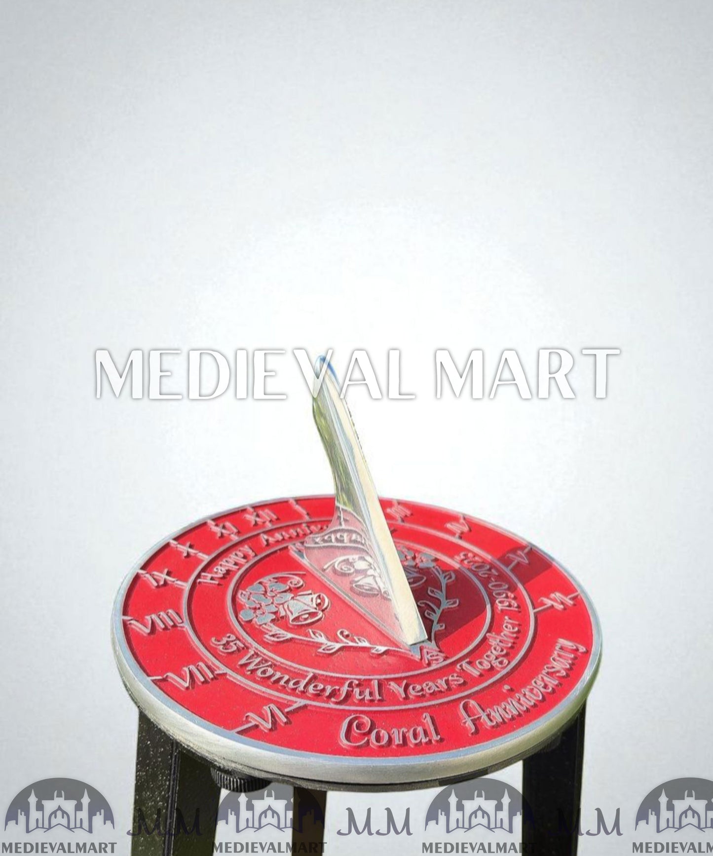MEDIEVALMART 35th "Wonderful Years" Coral Anniversary Sundial Clock Gift For Parents Anniversary