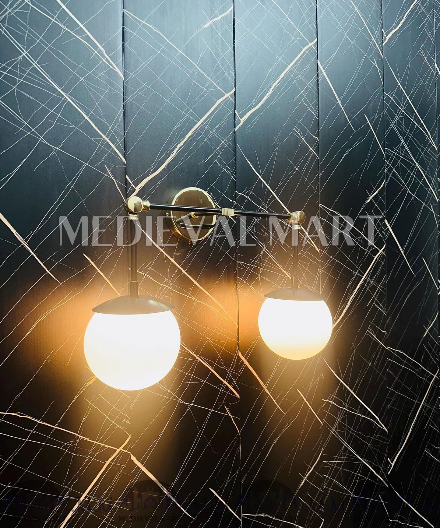 MEDIEVALMART Handcrafted Brass Two-Globe Vanity Light: Modern Bathroom Lighting