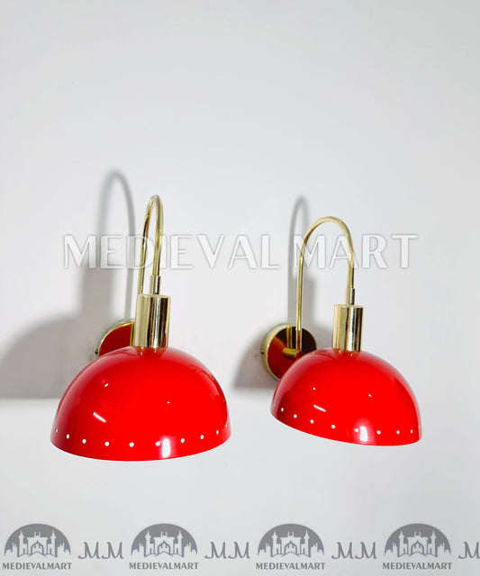 MEDIEVALMART Handmade Mid Century Modern Red Sconce Pair: Italian Diabolo Wall Lights