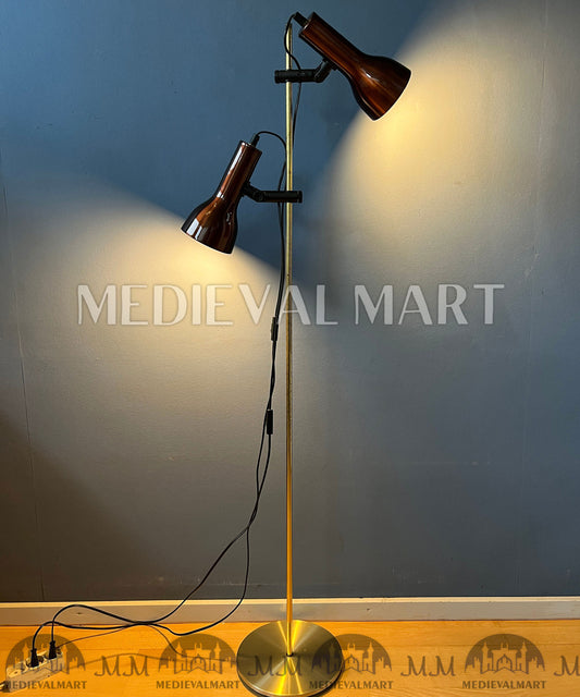 MEDIEVALMART Mid Century Floor Lamp with Bourdeaux Red Spots / Space Age Standing Light