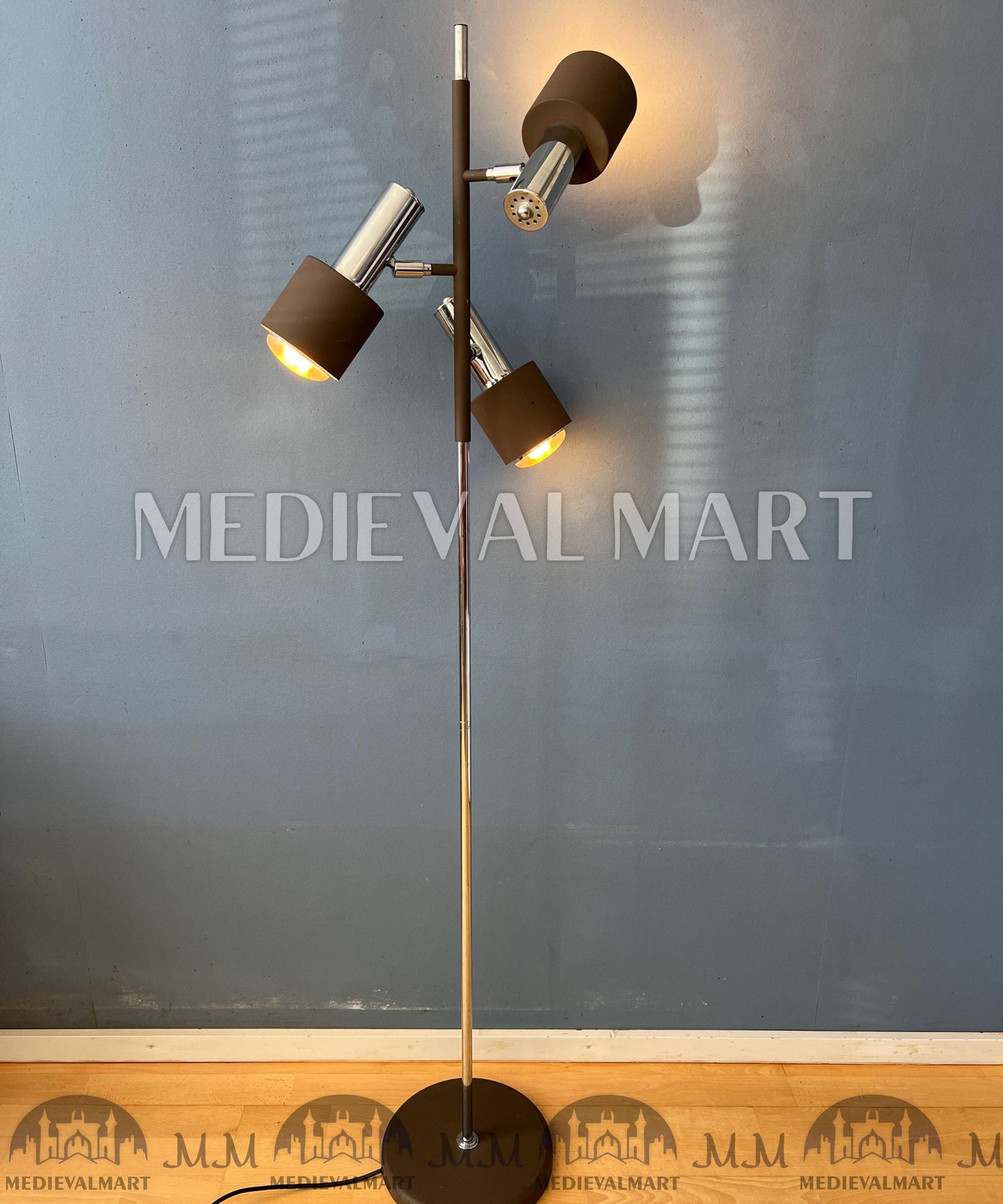 MEDIEVALMART Vintage Brown and Chrome Dijkstra Space Age Floor Lamp