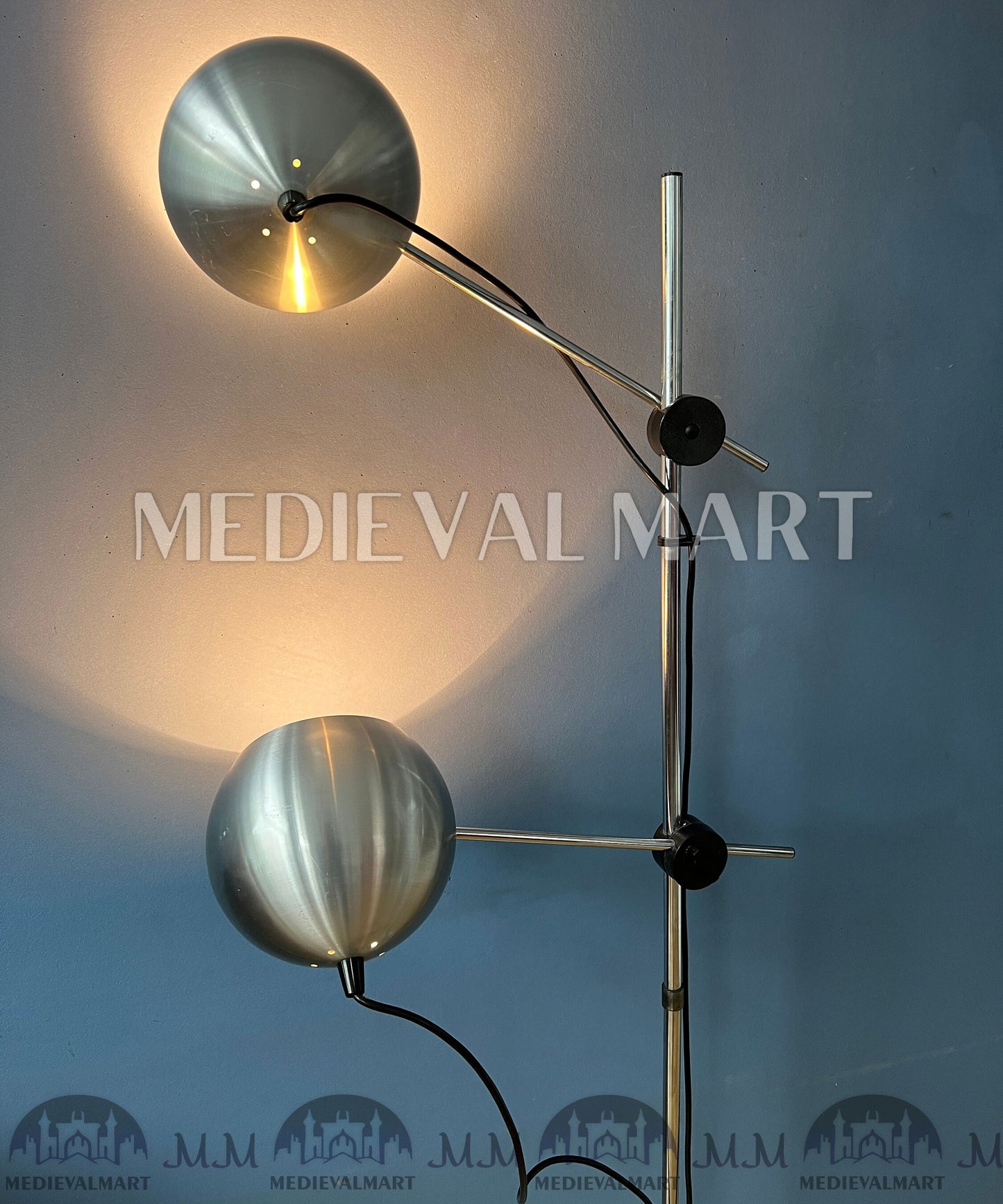 MEDIEVALMART Italian Mid Century Silver Swing Arm Eyeball Floor Lamp