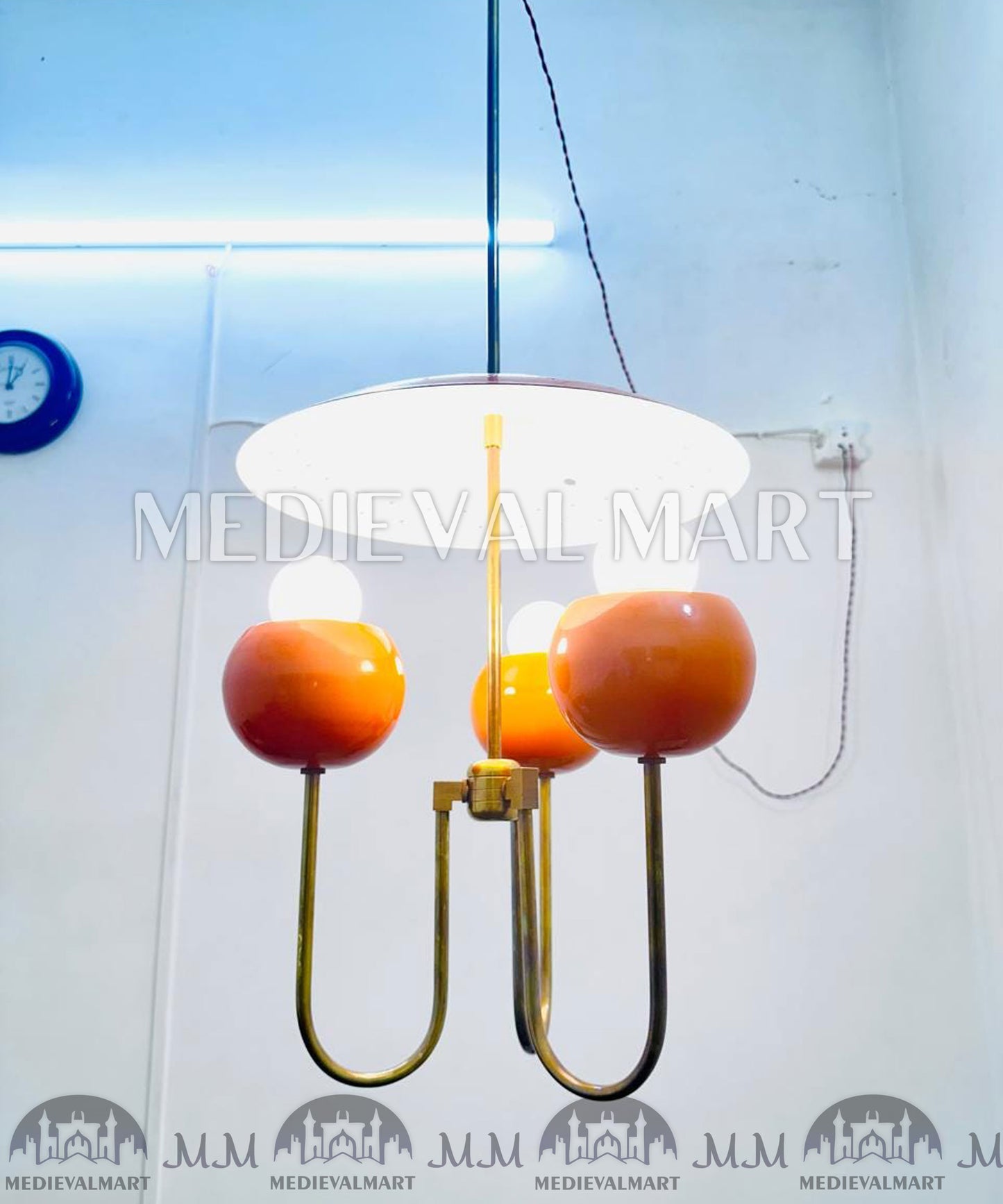 MEDIEVALMART Handmade Mid Century Sputnik Chandelier: Raw Brass Modern Ceiling Light