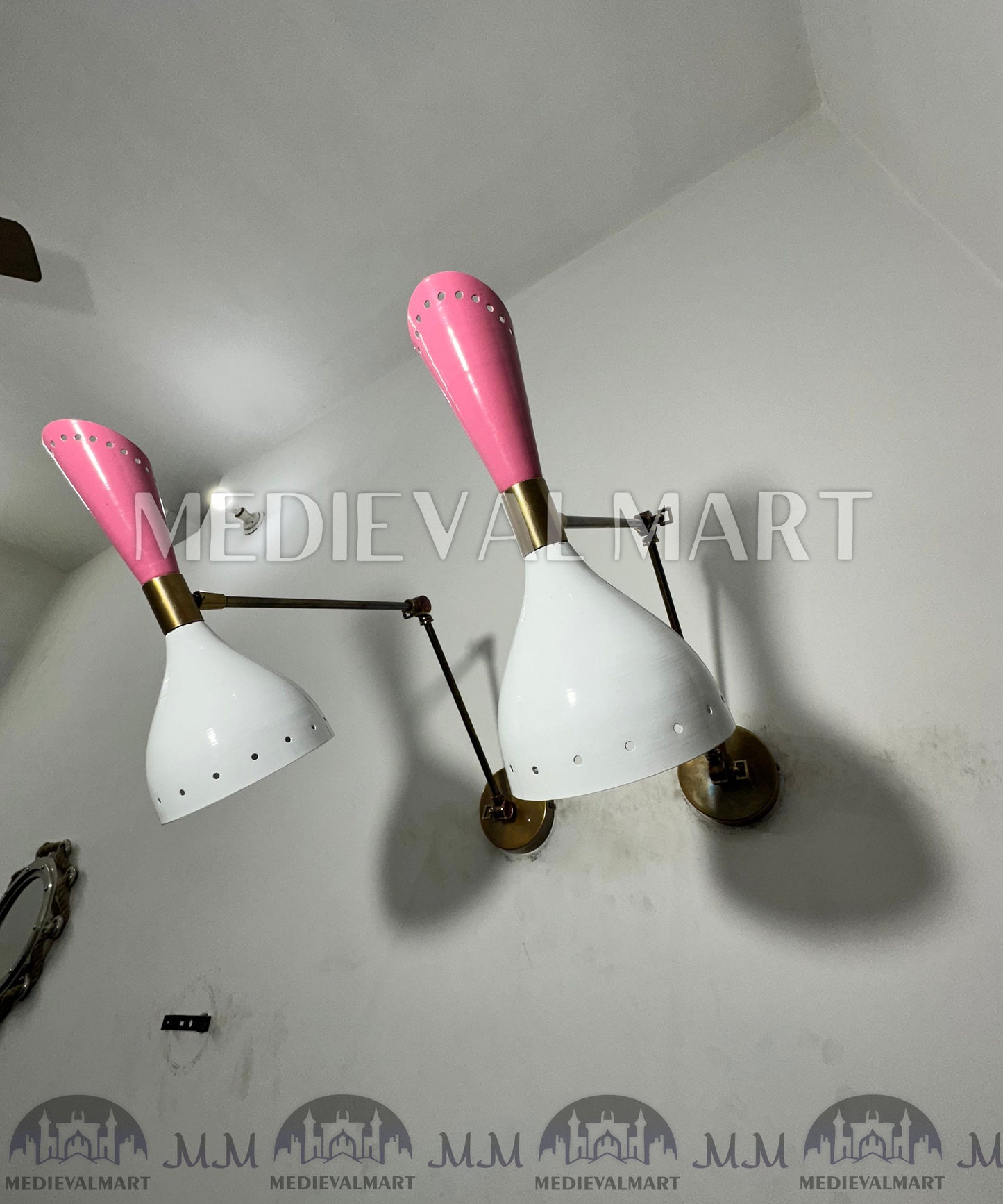 MEDIEVALMART Mid Century Brass Diabolo Wall Sconce: Adjustable Reading Lamp