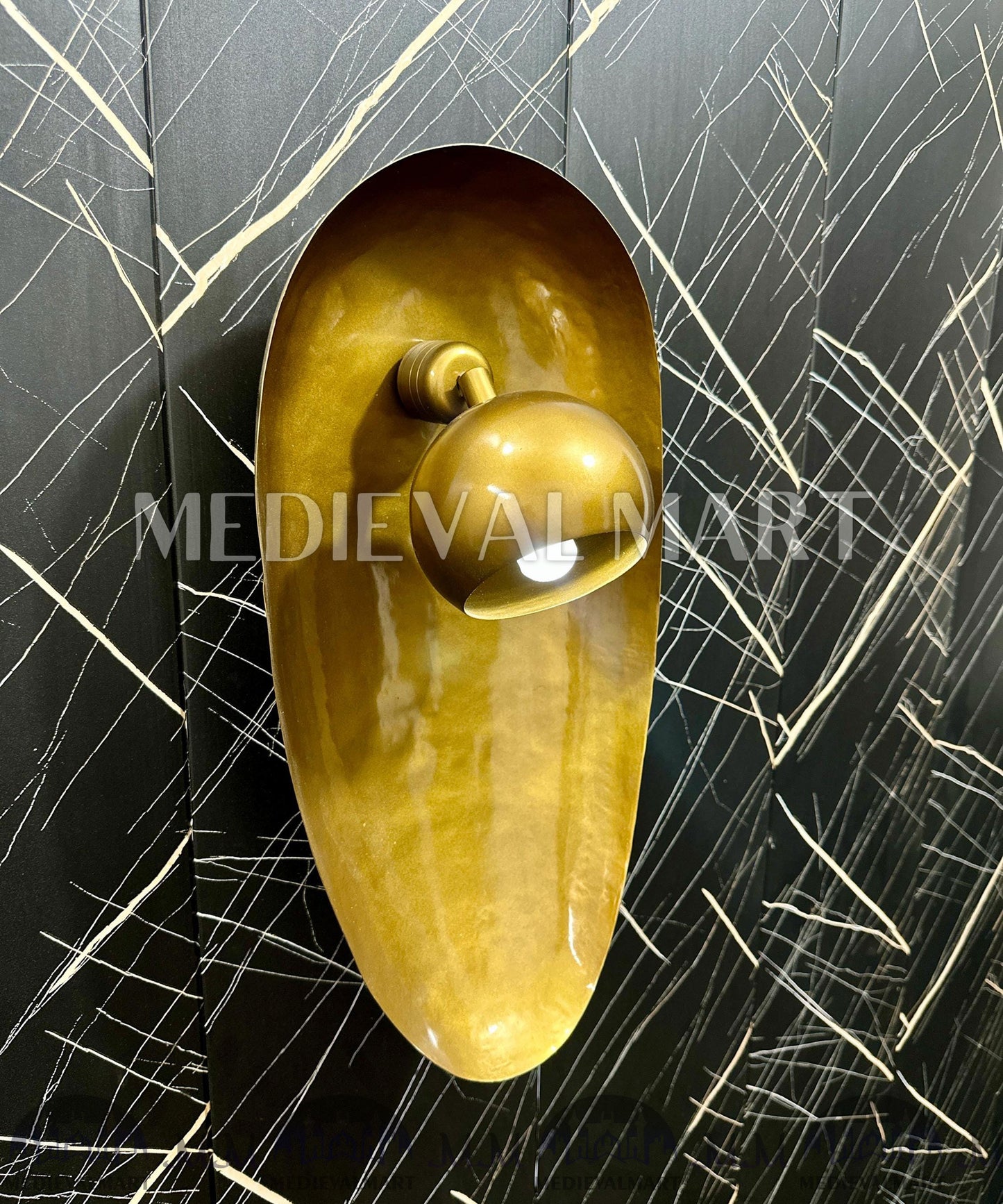 MEDIEVALMART 1950s Modern Brass Wall Sconce: Mid-Century Gold Dome Lamp