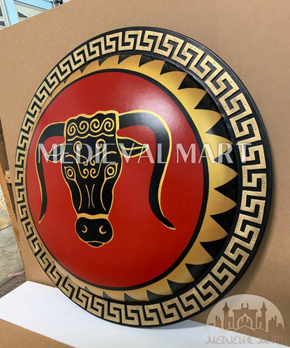 MEDIEVALMART Iconic Brazen Bull Ancient Greek Hoplite Battleworn Metal/Brass Shield | Gifts For Dad