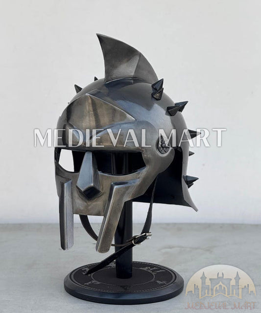 MEDIEVALMART "Gladiator" Antique Black Knight Roman Soldier Helmet W/H Free Stand | Gladiator Props