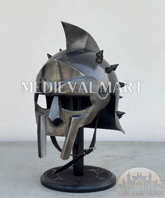 MEDIEVALMART "Gladiator" Antique Black Knight Roman Soldier Helmet W/H Free Stand | Gladiator Props