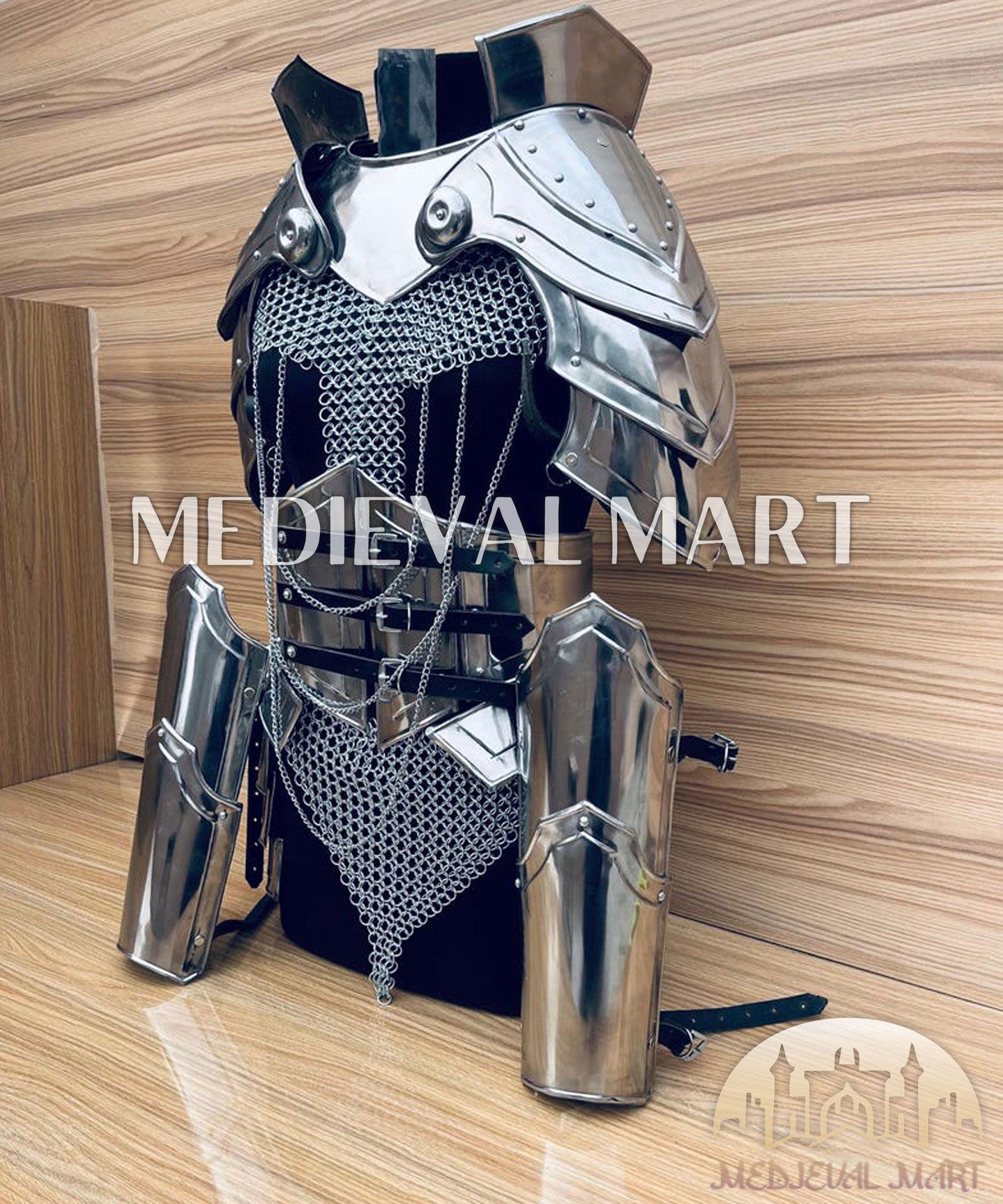 MEDIEVALMART (Isolara Dragonplate) Women’s Armor W/H  (MoonFire) Chainmail + Frost Belt + Arms Armor