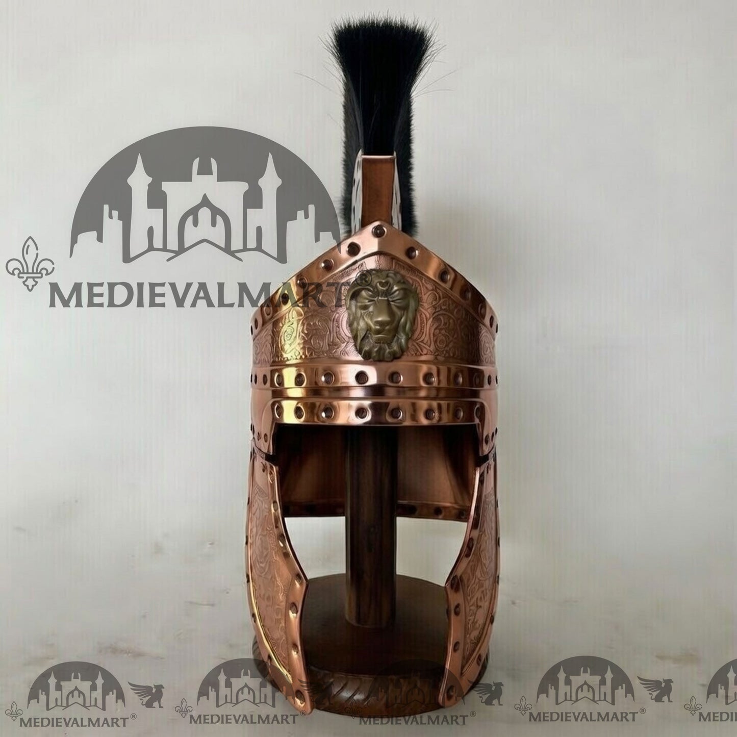 MEDIEVALMART Medieval Roman Centurion Copper Finish Helmet with Black Plume or Free Wooden Stand