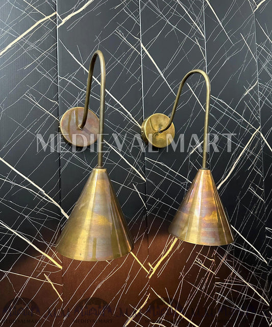 MEDIEVALMART Handcrafted Raw Brass Wall Sconce: Mid-Century Modern Italian Light