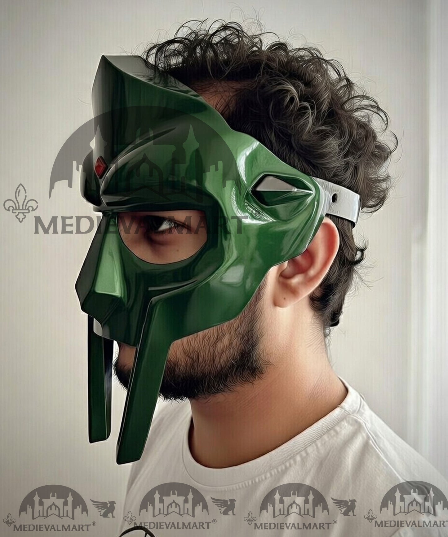 MEDIEVALMART PREMIUM MF DOOM Mask Mad Villain Jade Green Finish Steel Face Armor