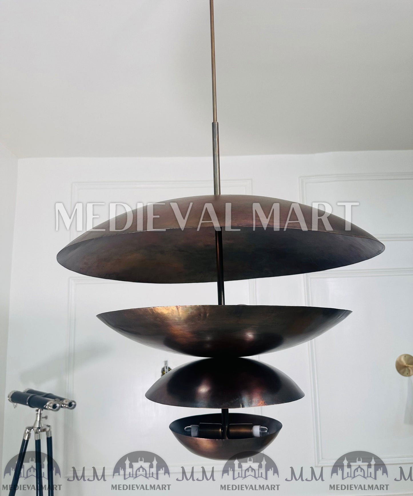 MEDIEVALMART Handcrafted Raw Brass Chandelier: Mid Century Modern Ceiling Light