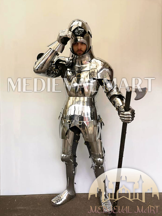 MEDIEVALMART Medieval knight Full Plate Customised English Body Armor With Viking Axe Weapon