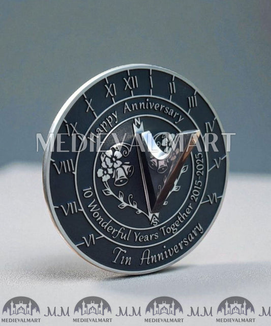 MEDIEVALMART 10th "Wonderful Years" Tin Anniversary Sundial Clock Best Gift For Anniversary Day