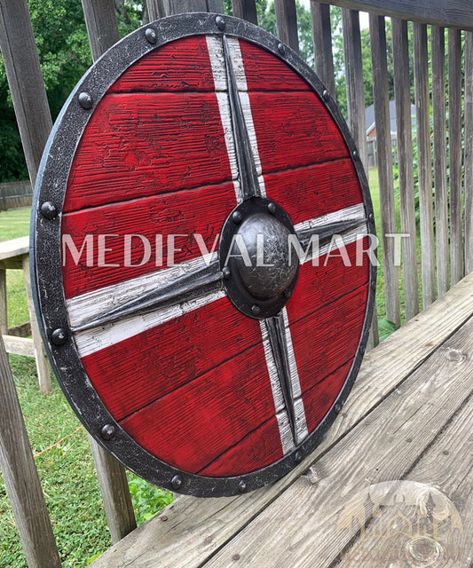 MEDIEVALMART Iconic Viking's Valhalla Dane’s Warrior Battleworn Viking Wooden Shield | Gifts For Dad