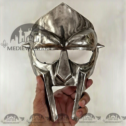 MEDIEVALMART MF DOOM Mask Mad-villain Antique Silver Finish Steel Face Armor