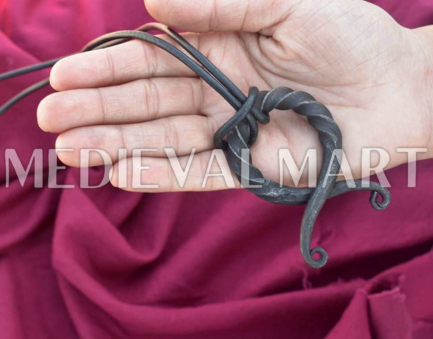 MEDIEVALMART Hand Forged Medieval Twisted Troll Cross Iron Pendent With Leather Cord
