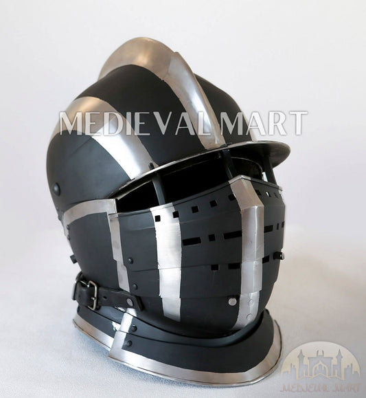 MEDIEVALMART Casque de chevalier burgonet médiéval ancien noir et blanc 2