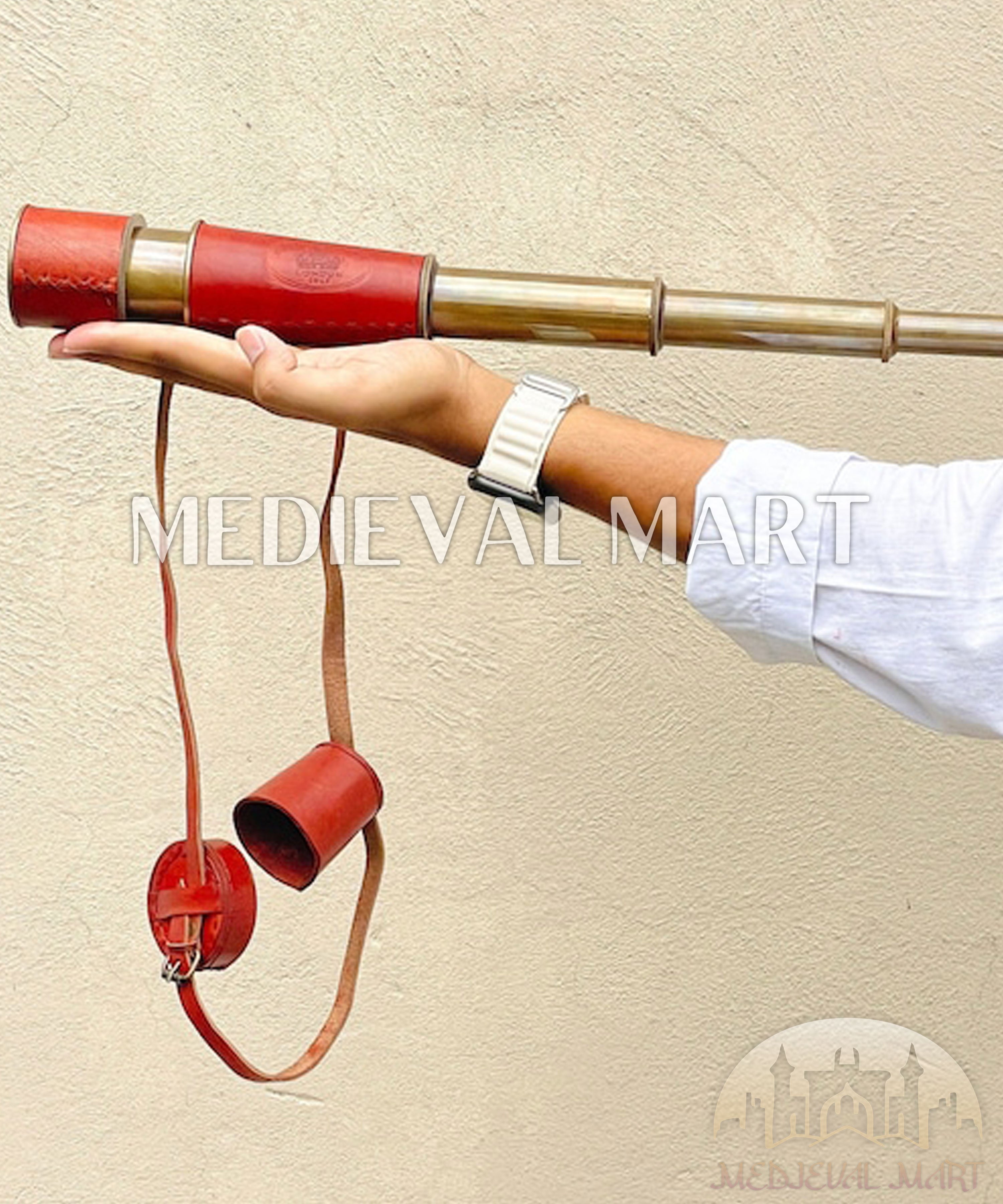 MEDIEVALMART 50X Antique Brass Spyglass – 18″ Working Handheld Telescope for Nautical Decor