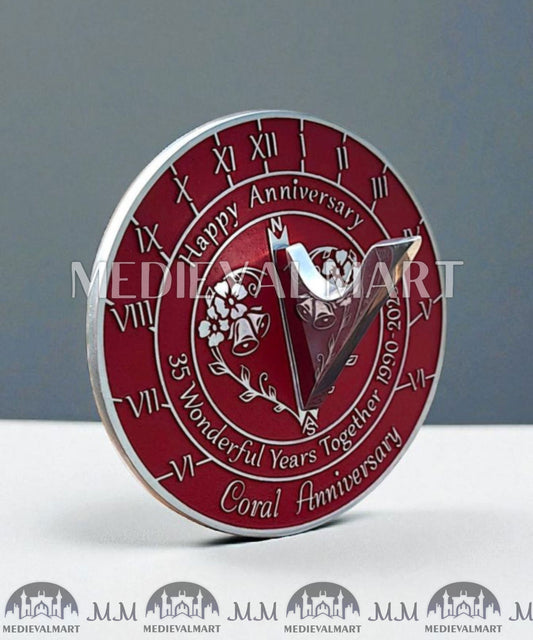 MEDIEVALMART 35th "Wonderful Years" Coral Anniversary Sundial Clock Best Gift For Anniversary Day
