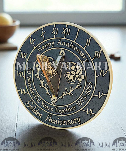 MEDIEVALMART 50th "Wonderful Years" Golden Anniversary Sundial Coral Gift For Parents Anniversary