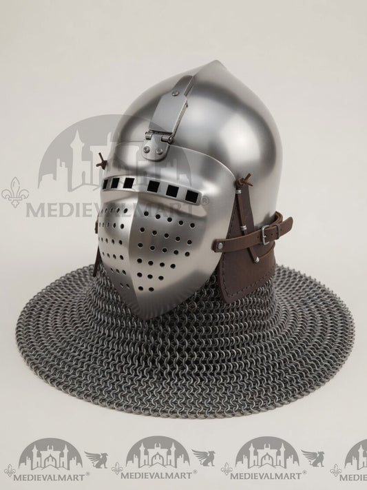 CASQUE DE COMBAT MÉDIÉVAL MEDIEVALMART DU XIVe SIÈCLE LOB NURNBERG À VISIÈRE RELEVABLE