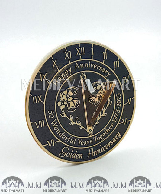 MEDIEVALMART 50th "Wonderful Years" Golden Anniversary Sundial Clock Best Gift For Anniversary Day