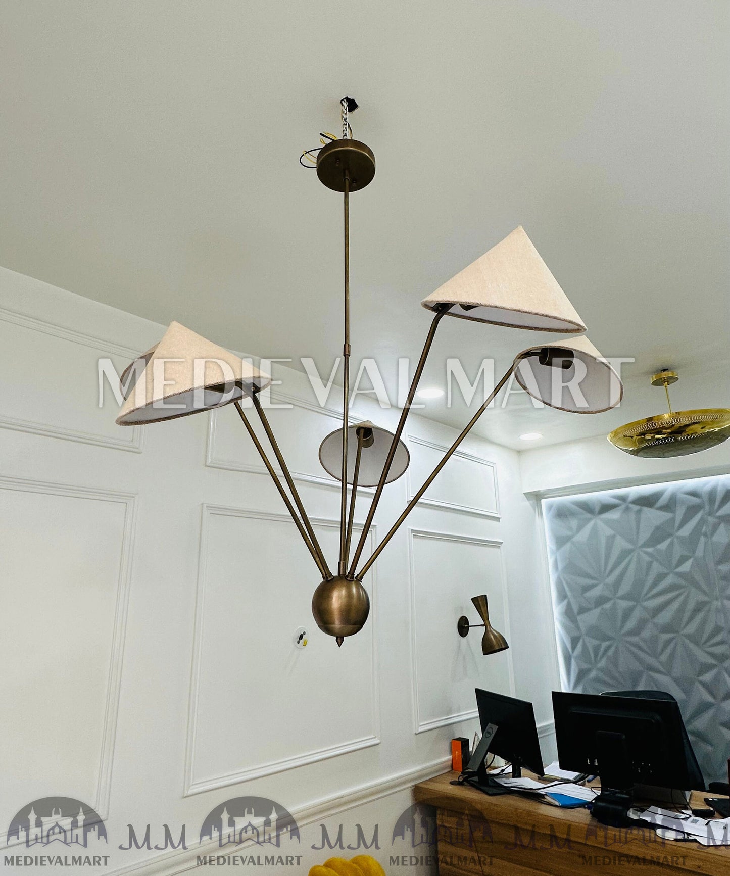 MEDIEVALMART Brass Sputnik Chandelier Mid Century Modern 5-Arm Light Fixture