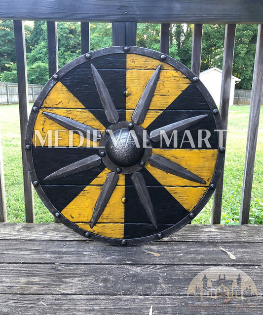MEDIEVALMART Iconic Viking's Jarl Borg Iron Spikes Battleworn Viking Wooden Shield | Gifts For Dad