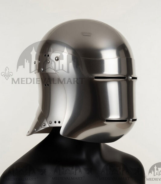 MEDIEVALMART Armure de tête médiévale en acier Sallet de chevalier allemand "The Kingmaker" Casque