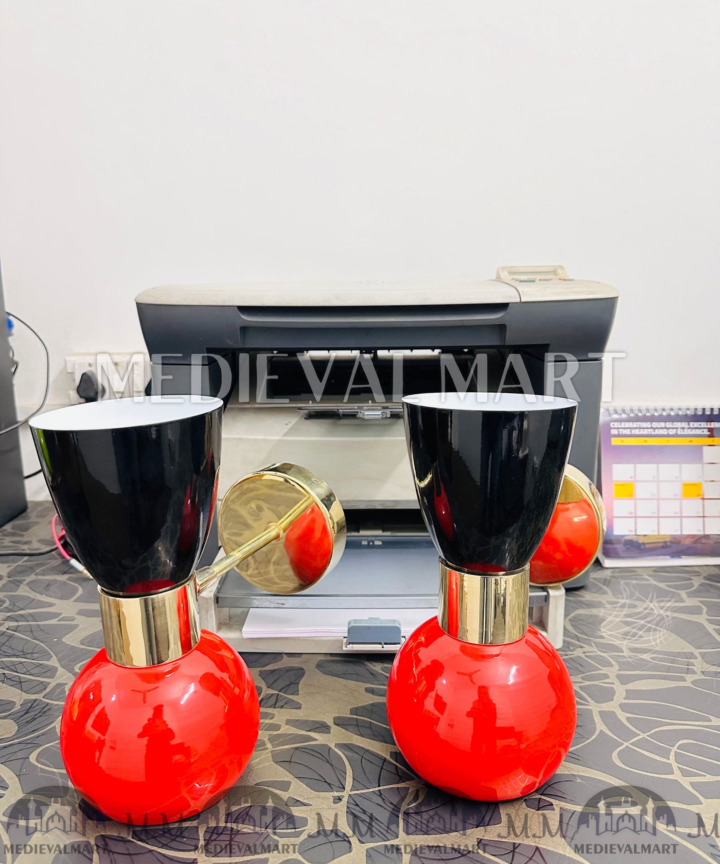 MEDIEVALMART Red Diabolo Wall Sconce Pair: Mid Century Italian Style Bedside Lamp