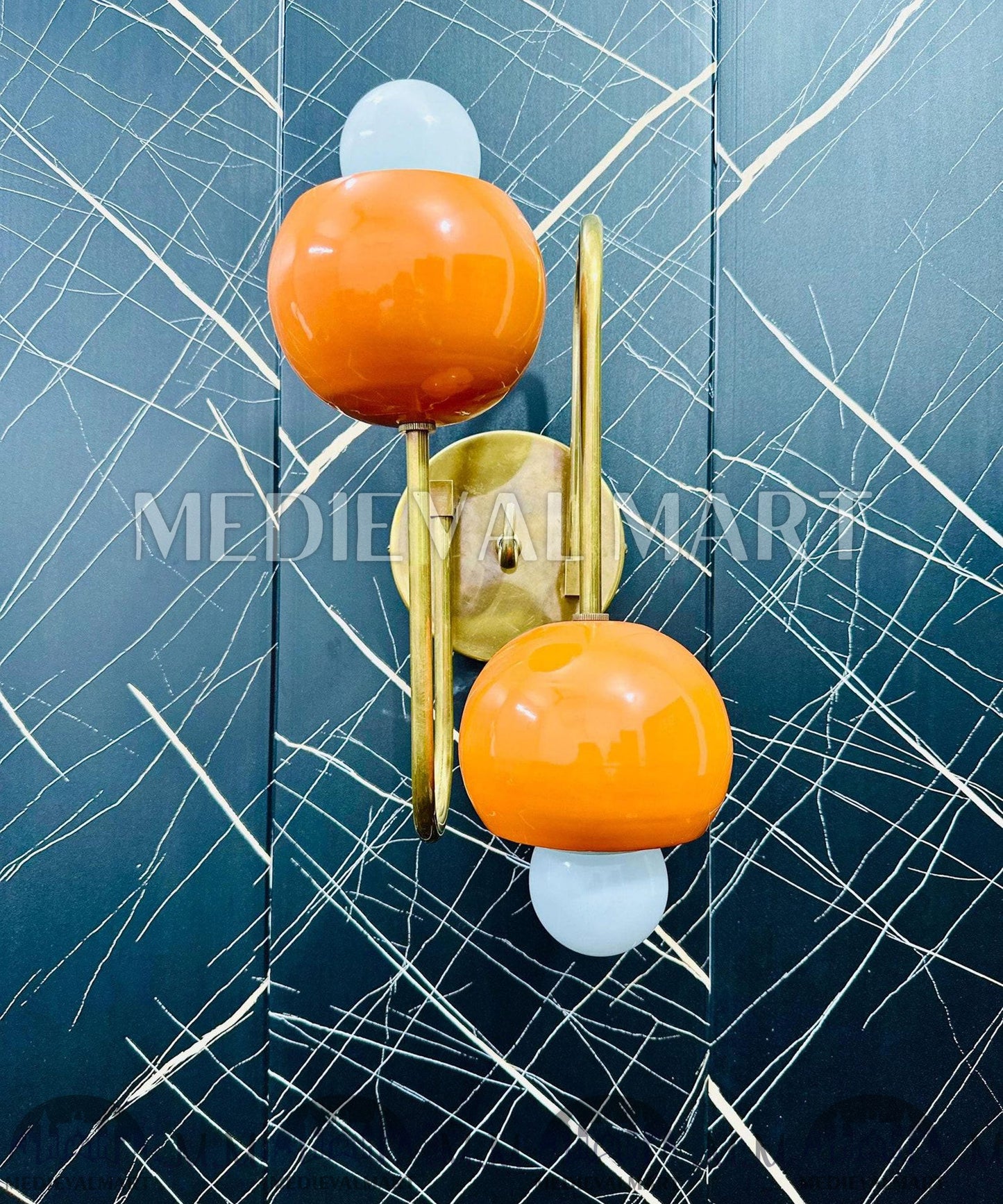 MEDIEVALMART Handmade Brass Wall Lamp: Modern Industrial 2-Ball Sconce