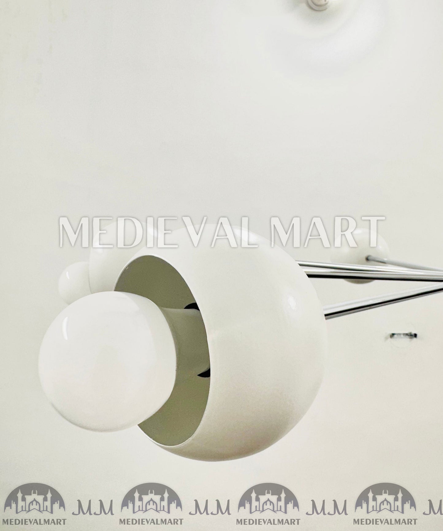 MEDIEVALMART Modern Brass Chandelier 8 White Round Shades Chrome Finish