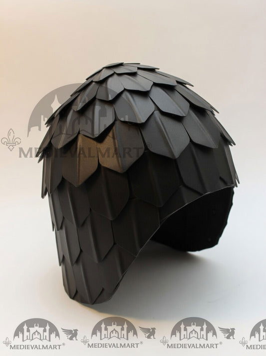 MEDIEVALMART Casque Calotte Historique Écaille W/H Noir Antique Poli & Acier au Carbone