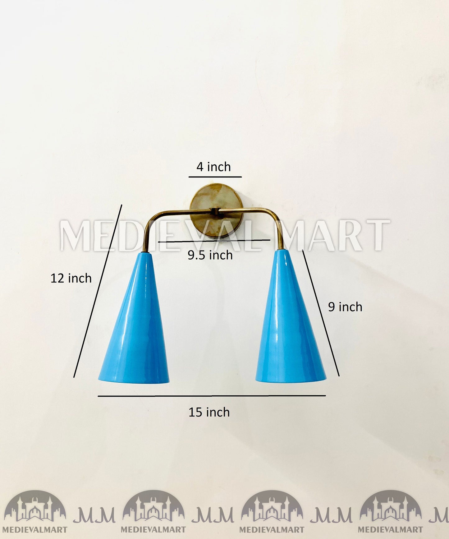 MEDIEVALMART Mid Century Italian Diabolo Brass Wall Sconce - 2-Light Vanity Fixture