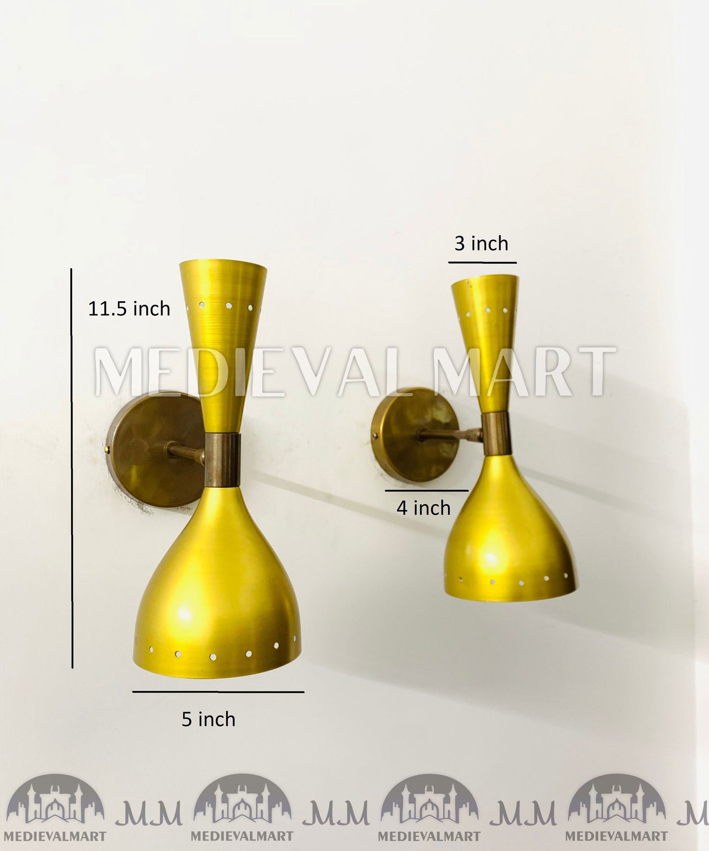 MEDIEVALMART Mid Century Brass Diabolo Wall Sconce Pair: Golden Adjustable Lighting