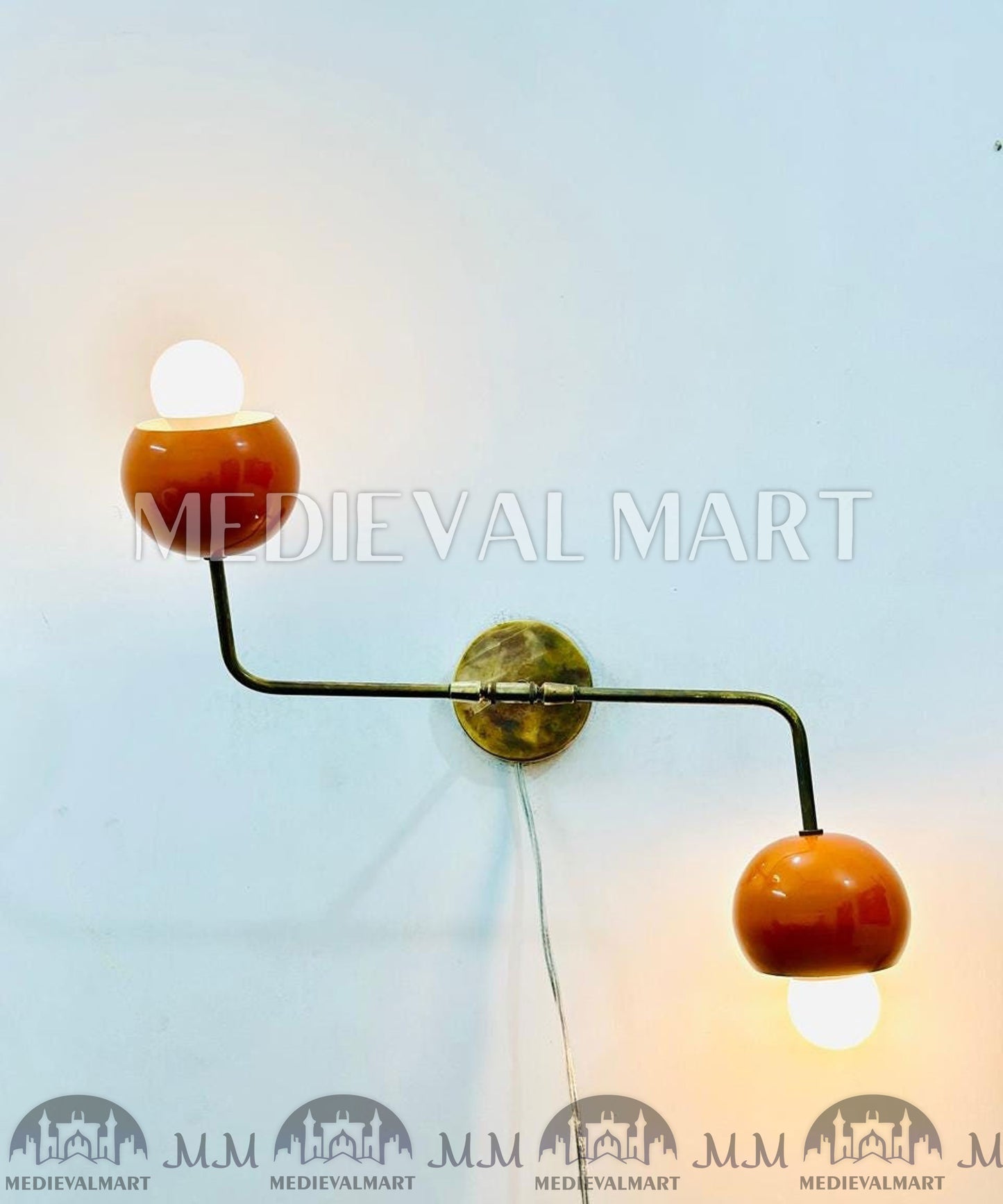 MEDIEVALMART 1950s Mid Century Brass Italian Adjustable Diabolo Wall Sconce Light Fixture
