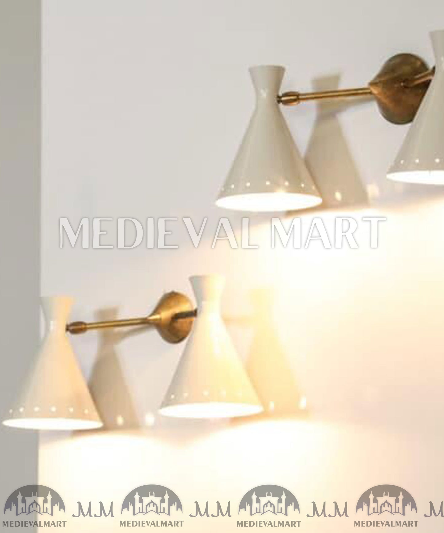 MEDIEVALMART Pair of Italian Beige Double Wall Lights: White Lamp Wall Decor