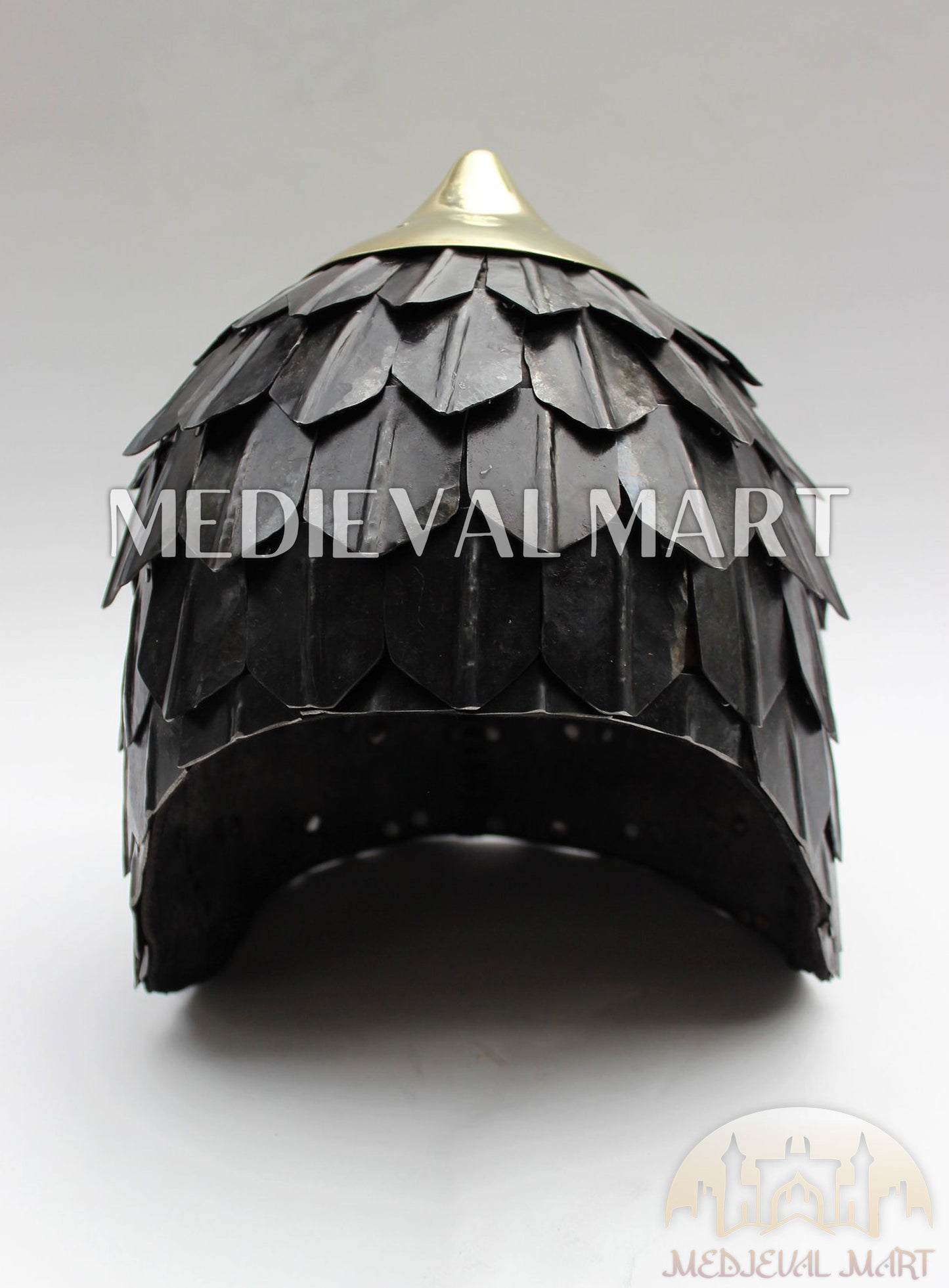 MEDIEVALMART Medieval Historical Scaled Skull Cap Helmet W/H Antique Black Polished & Carbon Steel