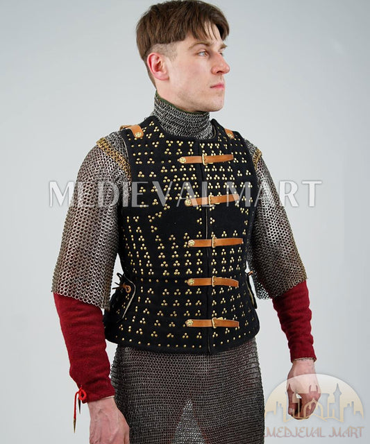 MEDIEVALMART Spanish Simplified  Renaissance PREMIUM Black Brigandine Jacket Armor W/H Chainmail LAPR Armor Costume for Unisex or Cosplay