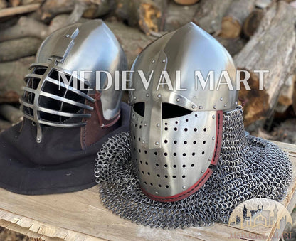 MEDIEVALMART 14th-Century Limited Collection "Wolf Ribs" & "Norman" Bacinet Helmet