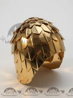 MEDIEVALMART Medieval Historical Scaled Skull Cap Helmet, Shiny Gold Polished Helmet / Best for Reenactment
