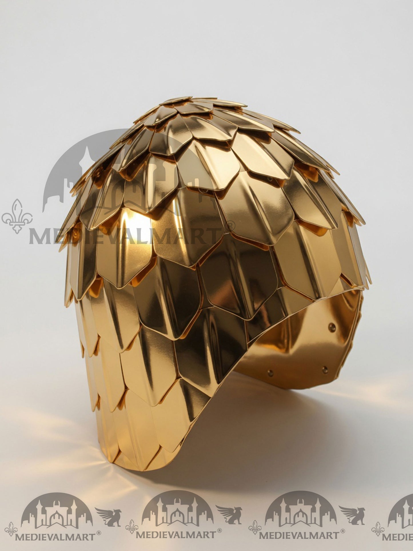 MEDIEVALMART Medieval Historical Scaled Skull Cap Helmet, Shiny Gold Polished Helmet / Best for Reenactment