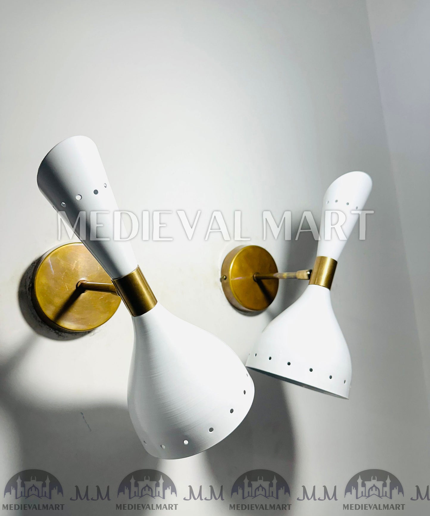 MEDIEVALMART Custom Mid Century Brass Wall Sconce Pair: Italian Stilnovo Style