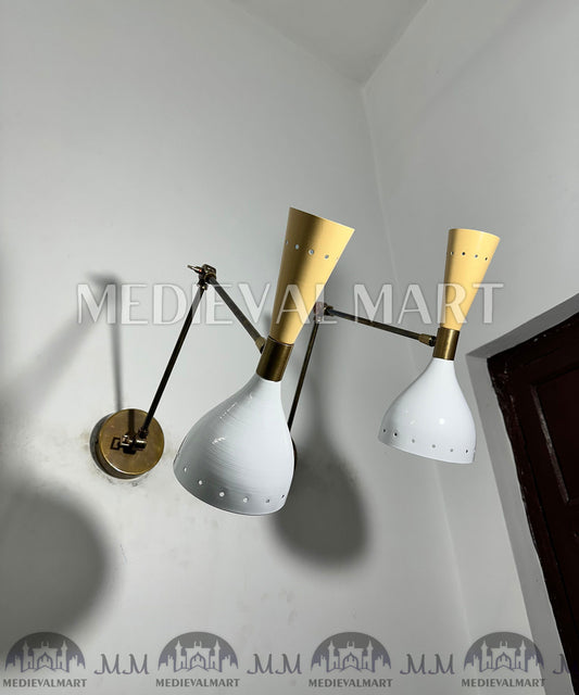 MEDIEVALMART Mid Century Italian Brass Wall Sconce Pair: Adjustable Reading Lamp