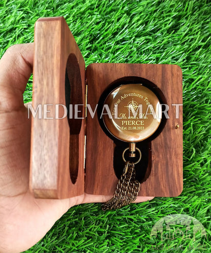 MEDIEVALMART Engrave “Sanctum” Compass W/H “Oaken Vault” Case | Gift for Husband, Father, Graduation”