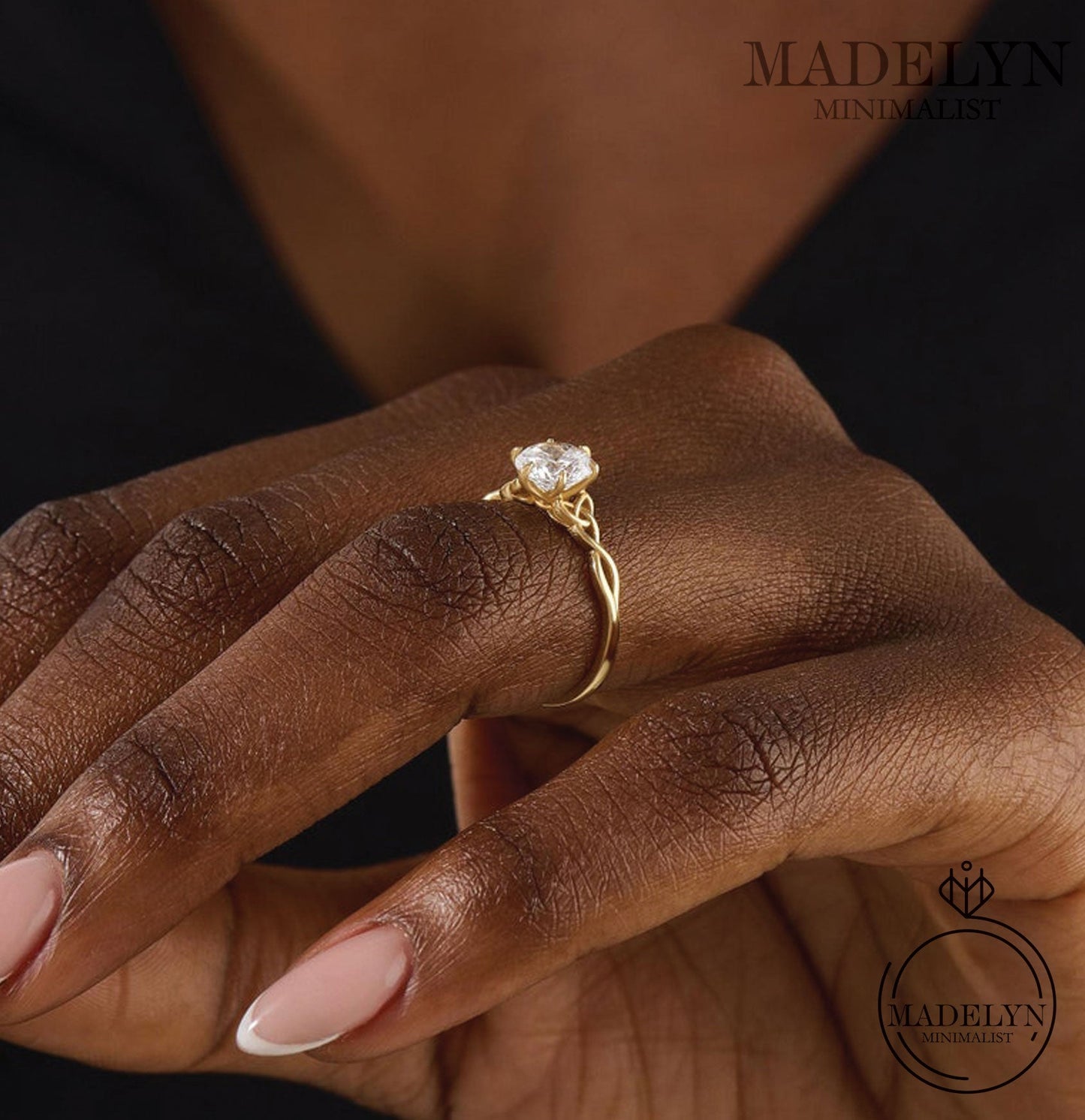 MADELYN MINIMALIST 14k Solid Gold Tiny Celtic Knot Lab Diamond Engagement Ring for Women | Gift For Lover