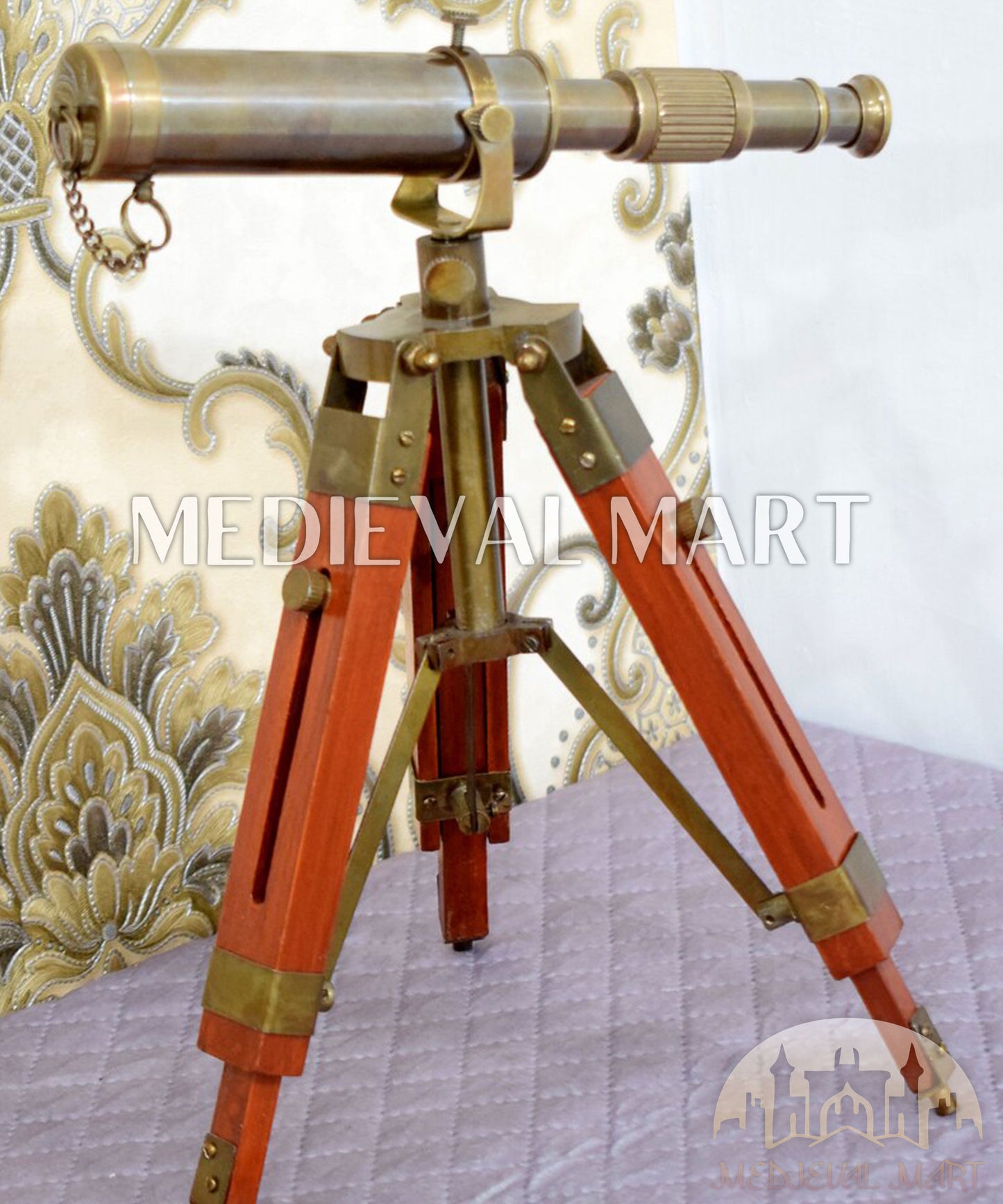 MEDIEVALMART Nautical Handmade Working Telescope W/H Wooden Tripod Stand Gift For Dad